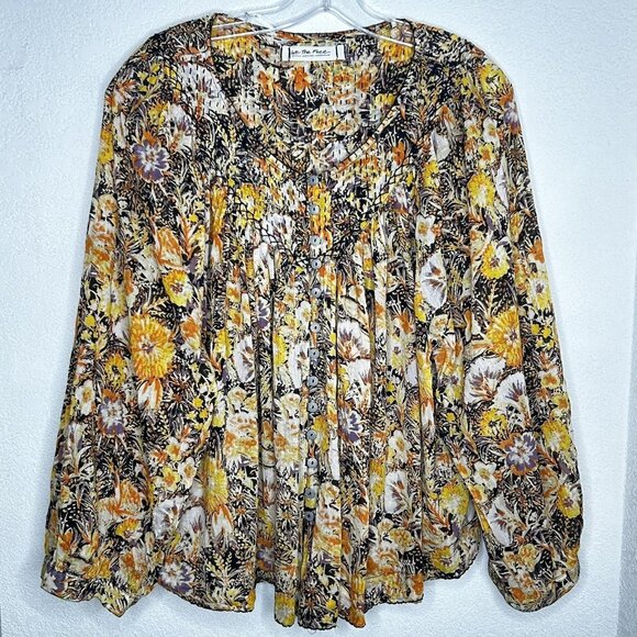 We The Free Tops - We The Free Free People Shirt Womens Medium Black Yellow Floral Boho Blouse